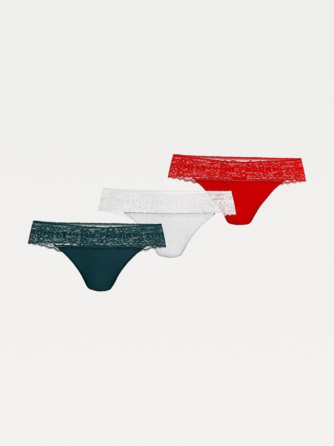 Tommy Hilfiger 3-Pack Spitze Taille Thongs Unterwäsche Damen Grau Grün Rosa Rot | AT210KYQV