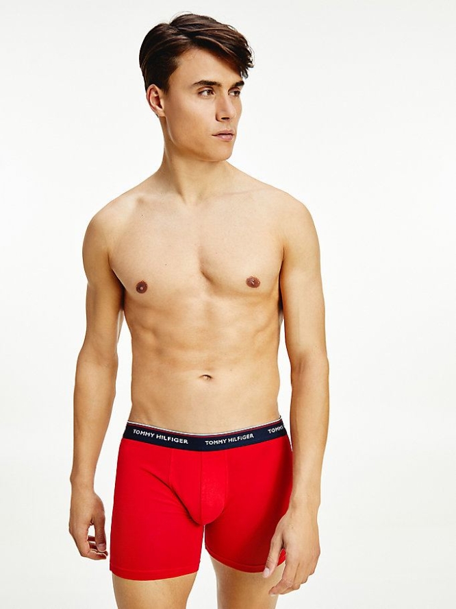 Tommy Hilfiger 3-Pack Stretch Baumwoll Boxer Unterwäsche Herren Rot Blau | AT590IQGJ