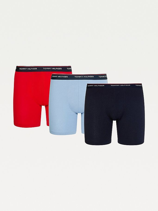 Tommy Hilfiger 3-Pack Stretch Baumwoll Boxer Unterwäsche Herren Rot Blau | AT590IQGJ