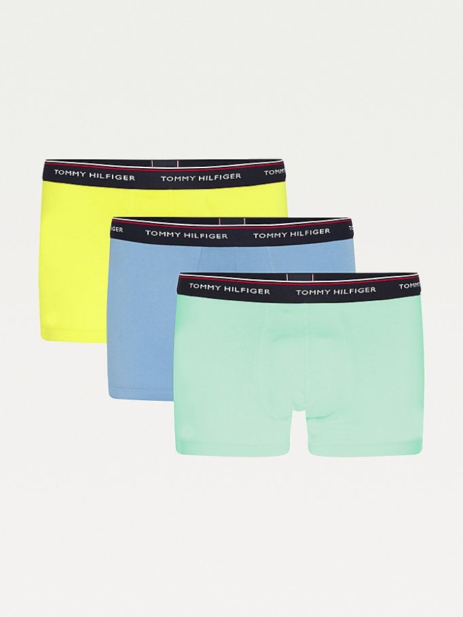 Tommy Hilfiger 3-Pack Stretch Baumwoll Trunks Unterwäsche Herren Gelb Blau Mintfarben | AT169MOKQ