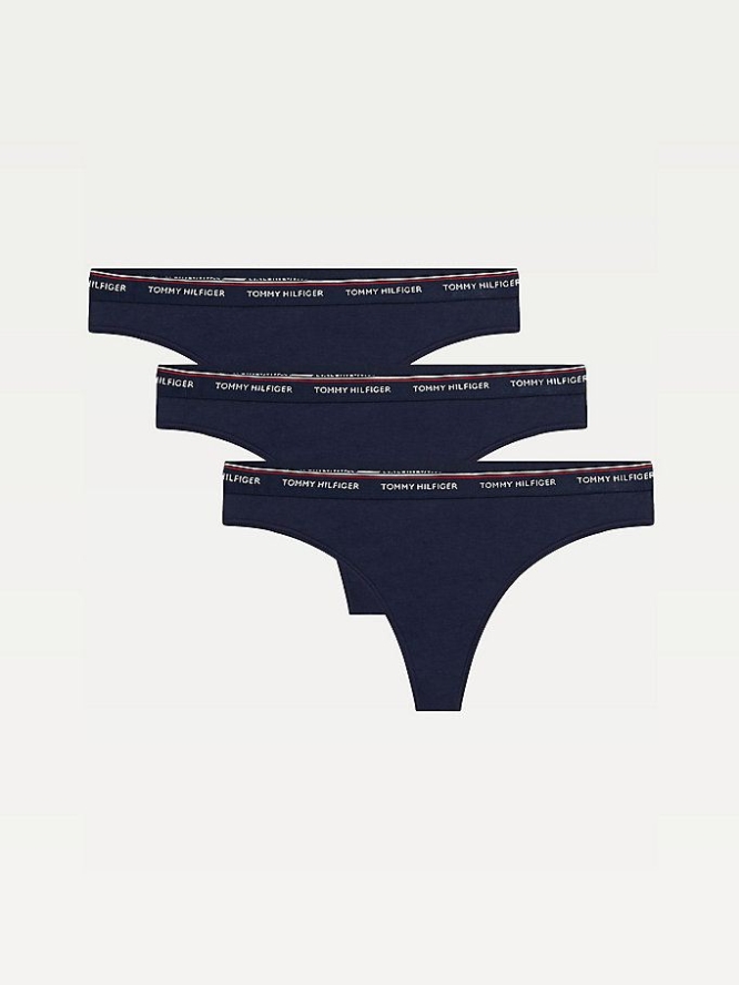 Tommy Hilfiger 3-Pack Stretch Baumwoll Thongs Unterwäsche Damen Navy Navy | AT243CHNI