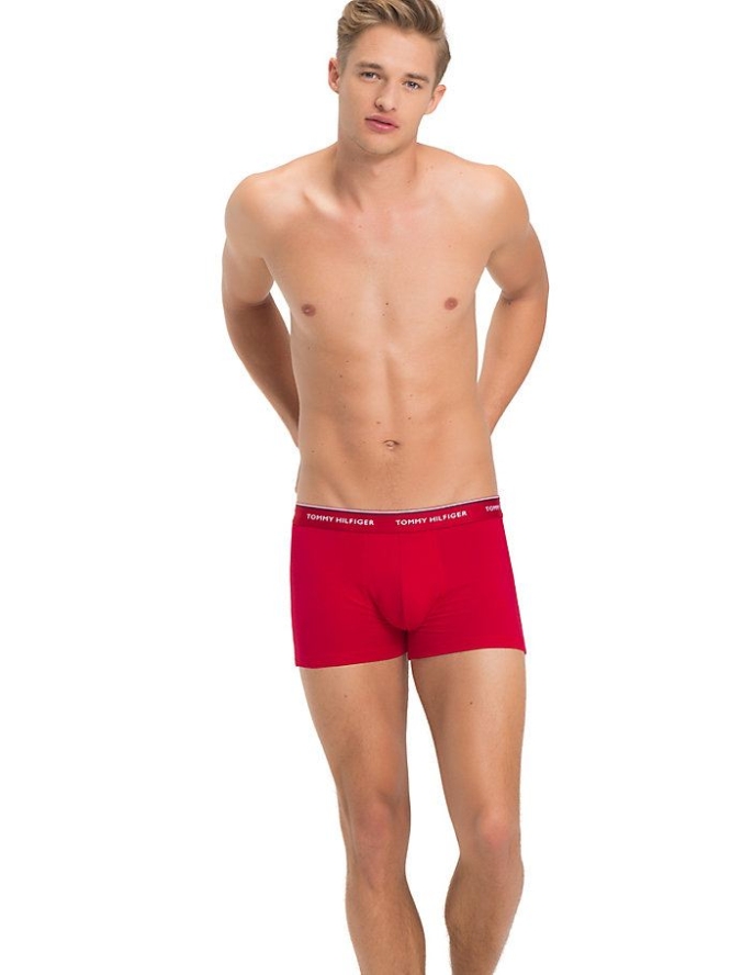 Tommy Hilfiger 3-Pack Stretch Baumwoll Trunks Unterwäsche Herren Weiß Braun Rot Navy | AT345MRLA