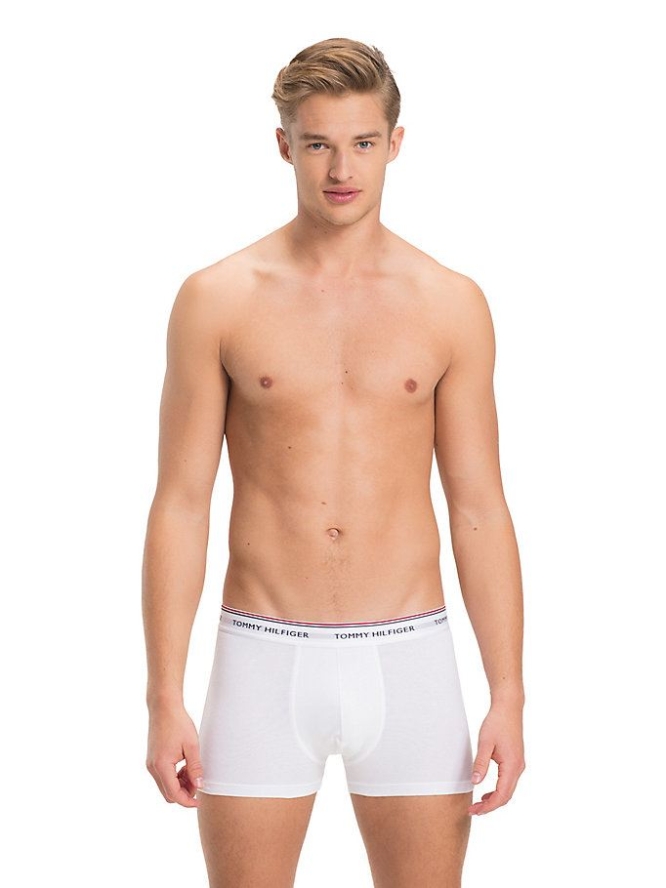 Tommy Hilfiger 3-Pack Stretch Baumwoll Trunks Unterwäsche Herren Schwarz Grau Weiß | AT367ZPDL