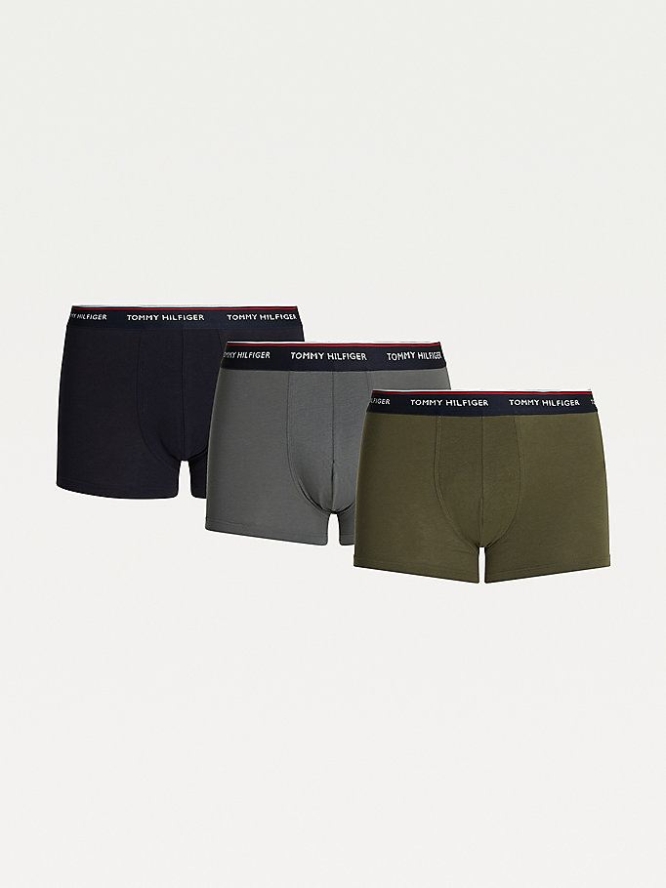 Tommy Hilfiger 3-Pack Stretch Baumwoll Trunks Unterwäsche Herren Blau Grün | AT492JPSO