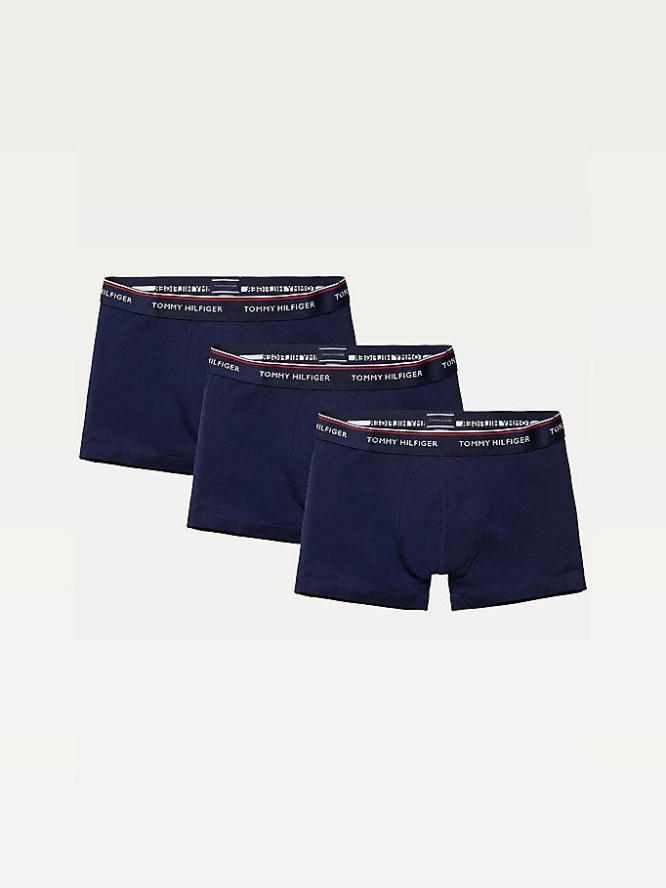 Tommy Hilfiger 3-Pack Stretch Baumwoll Trunks Unterwäsche Herren Navy | AT851RJBP