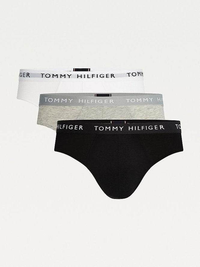 Tommy Hilfiger 3-Pack Stretch Recycled Baumwoll Briefs Unterwäsche Herren Schwarz Grau Weiß | AT683IFLM