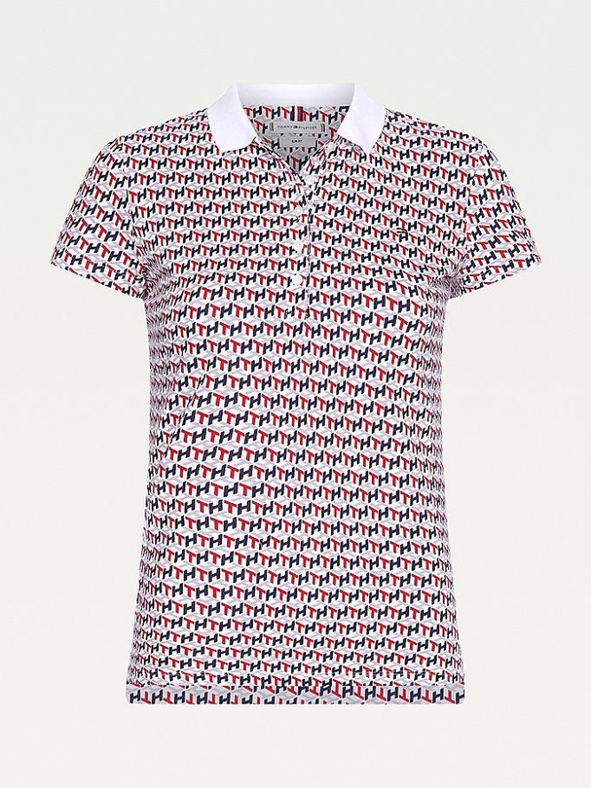 Tommy Hilfiger Abstract Print Slim Fit Polo Shirts Damen Rot | AT678MLDJ