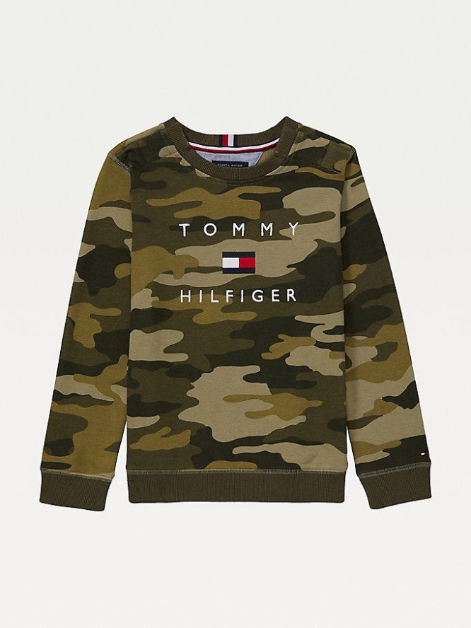 Tommy Hilfiger Adaptive Camo Print Sweatshirts Kinder Grün | AT493ACNL