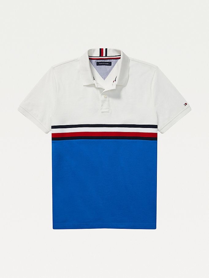 Tommy Hilfiger Adaptive Colour-Blocked Detail Custom Fit Polo Shirts Herren Weiß | AT016VYKD