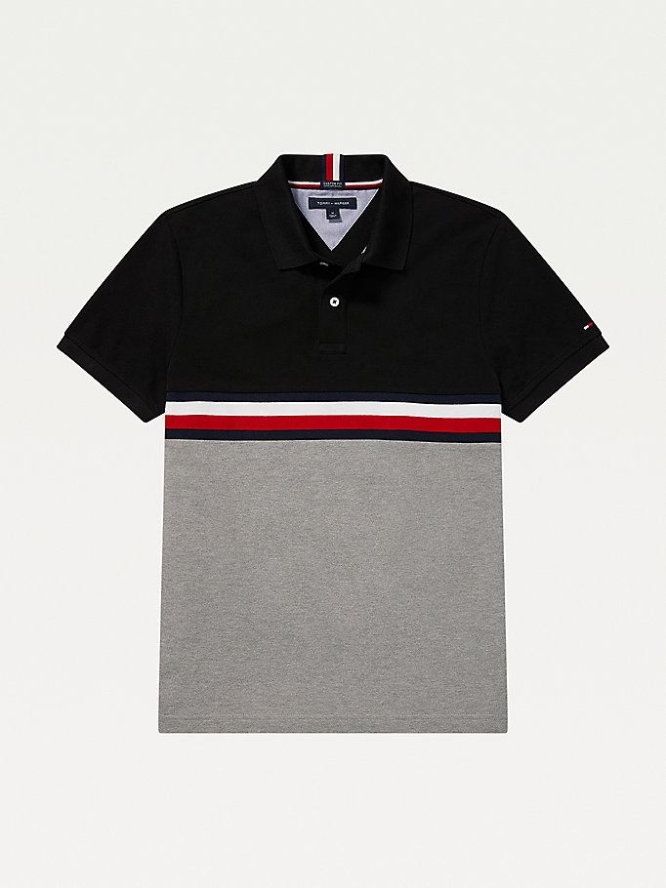 Tommy Hilfiger Adaptive Colour-Blocked Detail Custom Fit Polo Shirts Herren Schwarz | AT293MHYD