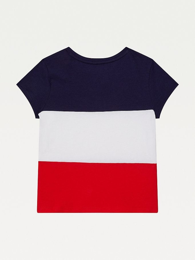 Tommy Hilfiger Adaptive Colour-Blocked T-shirts Kinder Weiß Blau | AT875BLUF