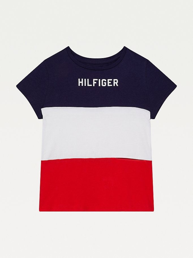 Tommy Hilfiger Adaptive Colour-Blocked T-shirts Kinder Weiß Blau | AT875BLUF