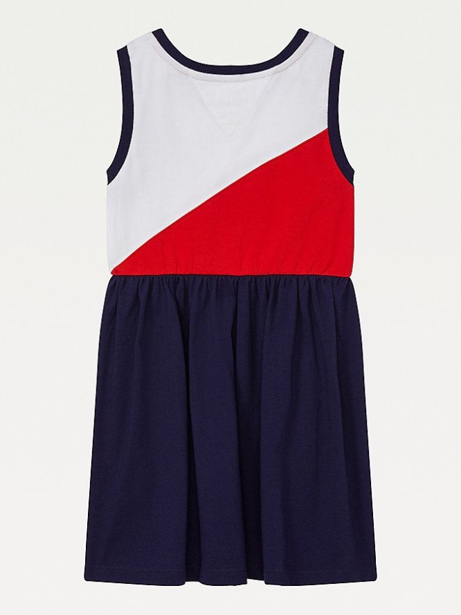 Tommy Hilfiger Adaptive Colour-Blocked Ärmellose Kleider Kinder Weiß | AT765VJRT