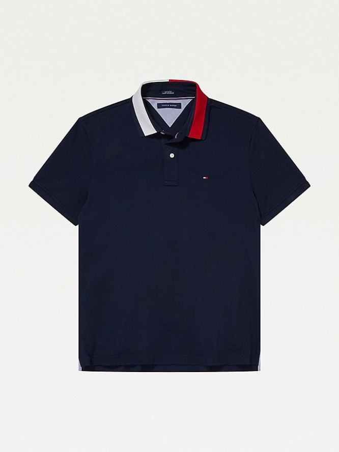 Tommy Hilfiger Adaptive Contrast Collar Custom Fit Polo Shirts Herren Dunkelblau | AT321WPBR