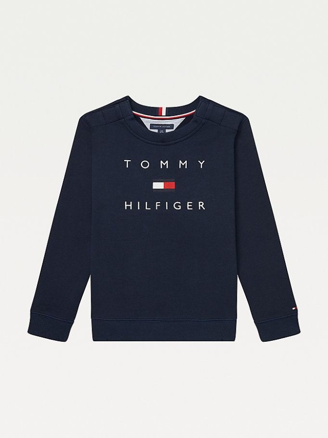 Tommy Hilfiger Adaptive Crew Neck Logo Jumper Hoodie Kinder Dunkelblau | AT028RIFJ