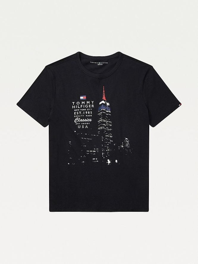 Tommy Hilfiger Adaptive New York City Logo T-shirts Herren Schwarz | AT153EPZS