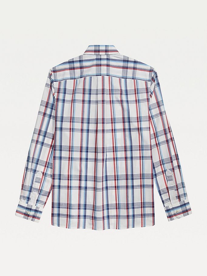 Tommy Hilfiger Adaptive Plaid Stretch Baumwoll Custom Fit Hemd Herren Weiß | AT948ETIH