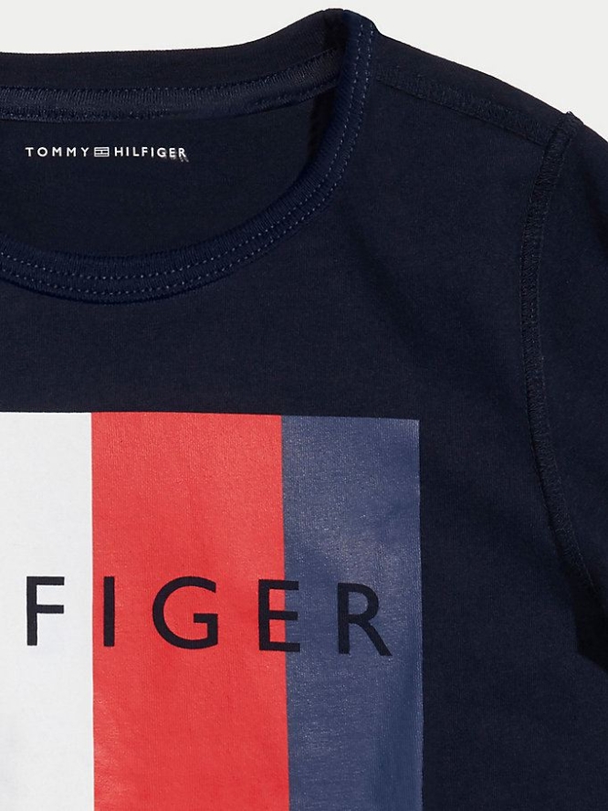 Tommy Hilfiger Adaptive Sensory Flag Logo T-shirts Kinder Dunkelblau | AT976RYTA