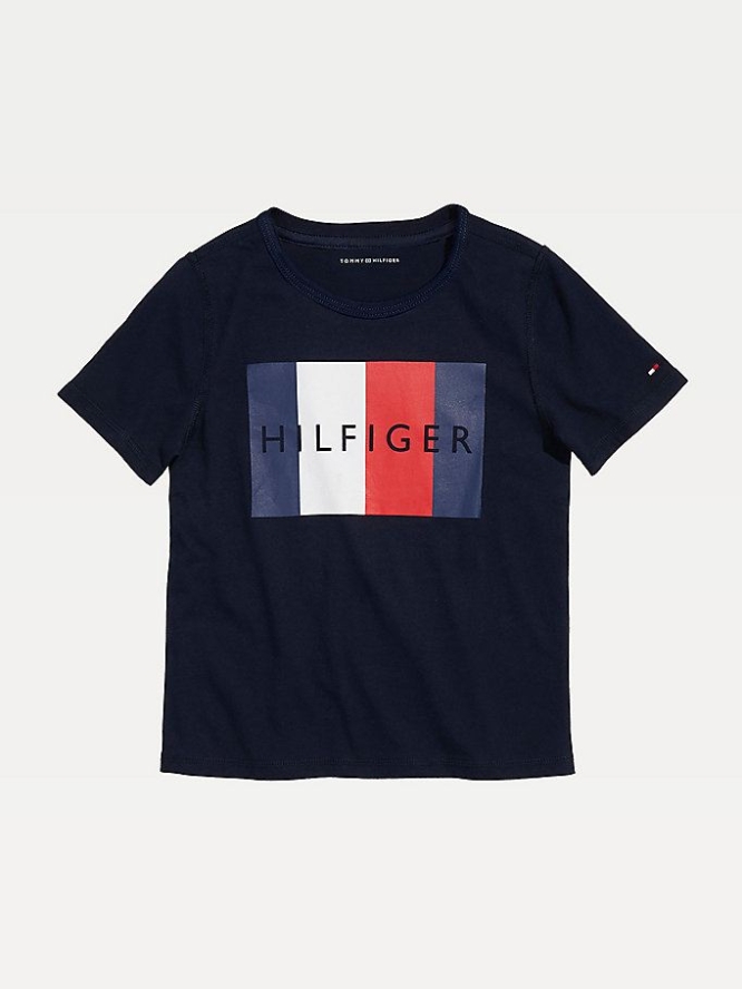 Tommy Hilfiger Adaptive Sensory Flag Logo T-shirts Kinder Dunkelblau | AT976RYTA