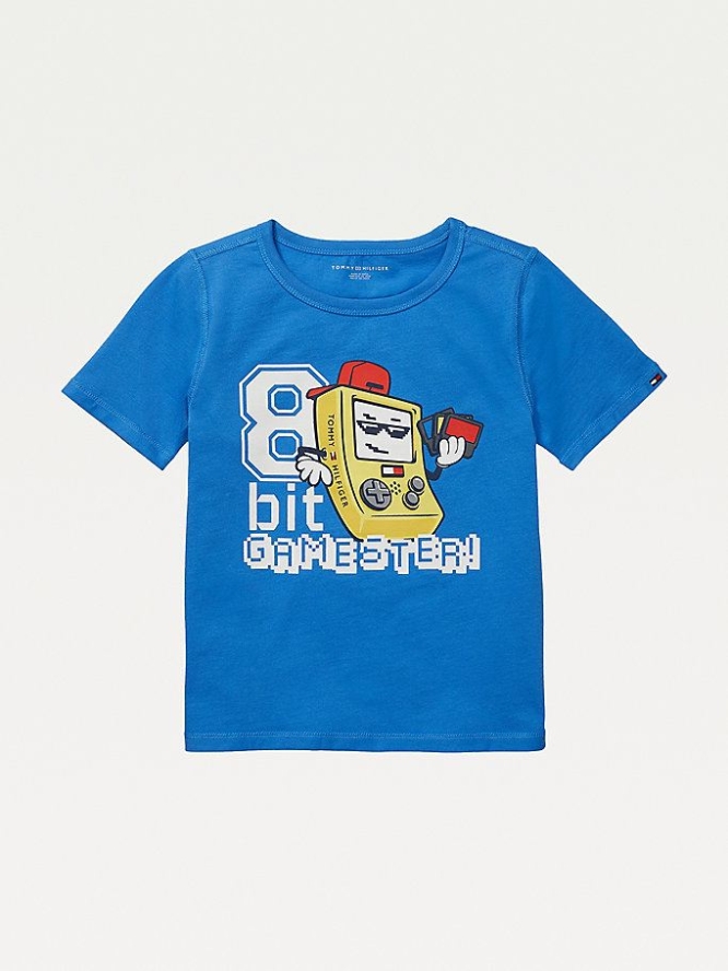 Tommy Hilfiger Adaptive Sensory Gaming Print T-shirts Kinder Blau | AT027PVWX