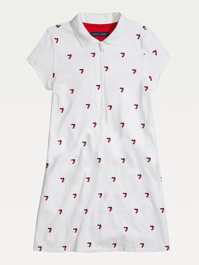 Tommy Hilfiger Adaptive Signature Heart Print Kleider Kinder Weiß | AT190GUIV