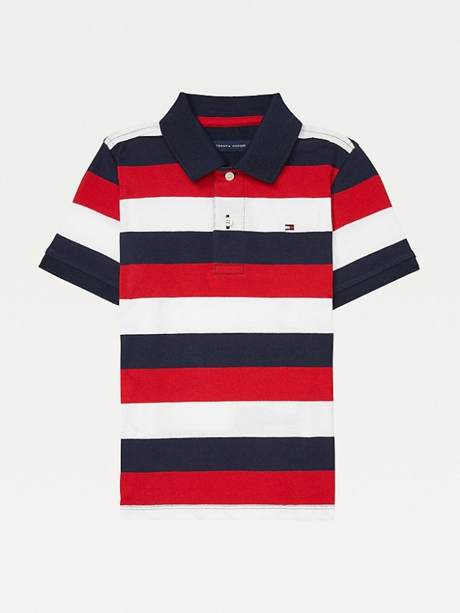 Tommy Hilfiger Adaptive Stripe Polo Shirts Kinder Dunkelblau | AT082IXLM