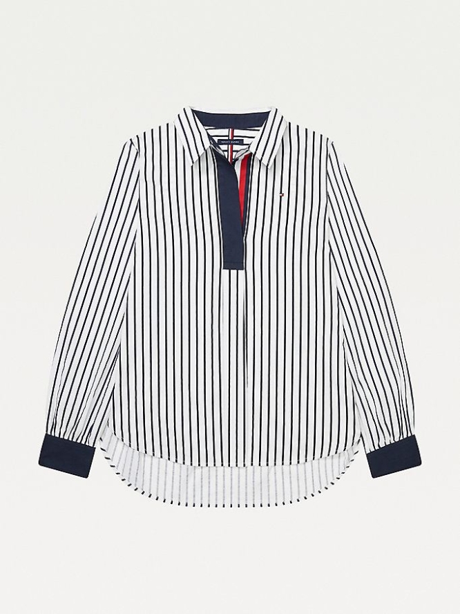 Tommy Hilfiger Adaptive Stripe Popover Hemd Damen Navy Mehrfarbig | AT685YLWQ