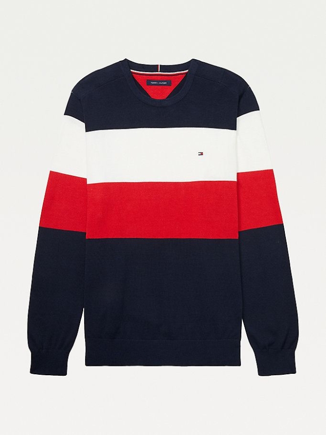 Tommy Hilfiger Adaptive Stripe Pure Baumwoll Jumper Pullover Herren Dunkelblau | AT516LKWD