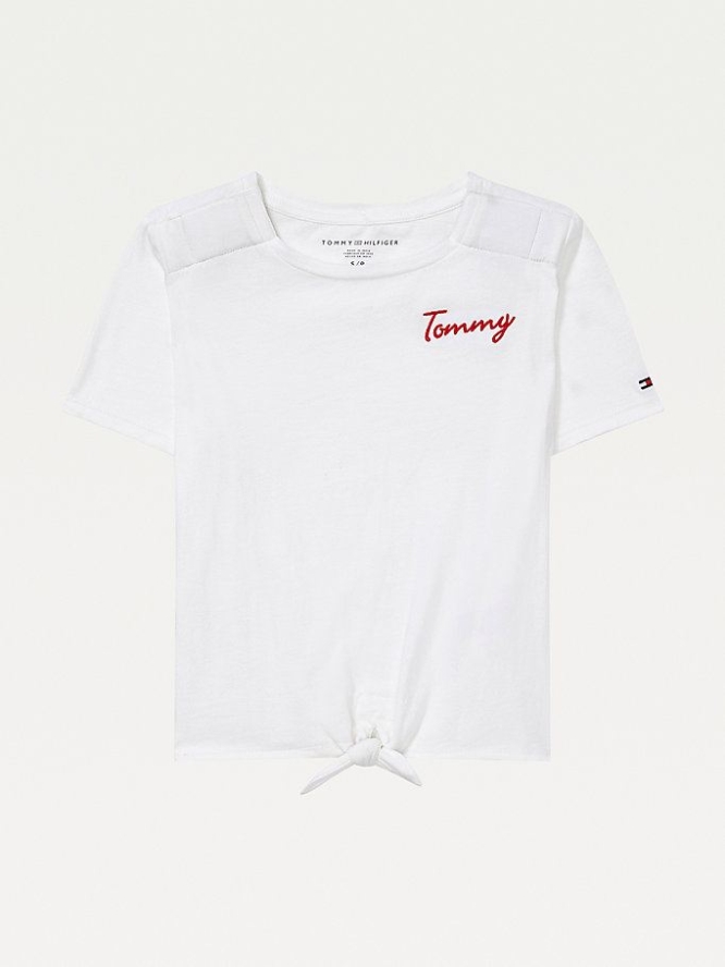 Tommy Hilfiger Adaptive Tie-Front T-shirts Kinder Weiß | AT738HQMW