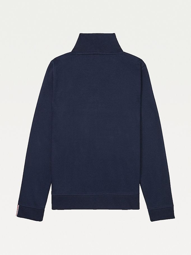 Tommy Hilfiger Adaptive Zipped Neck Flag Sweatshirts Damen Navy Mehrfarbig | AT160DIVH