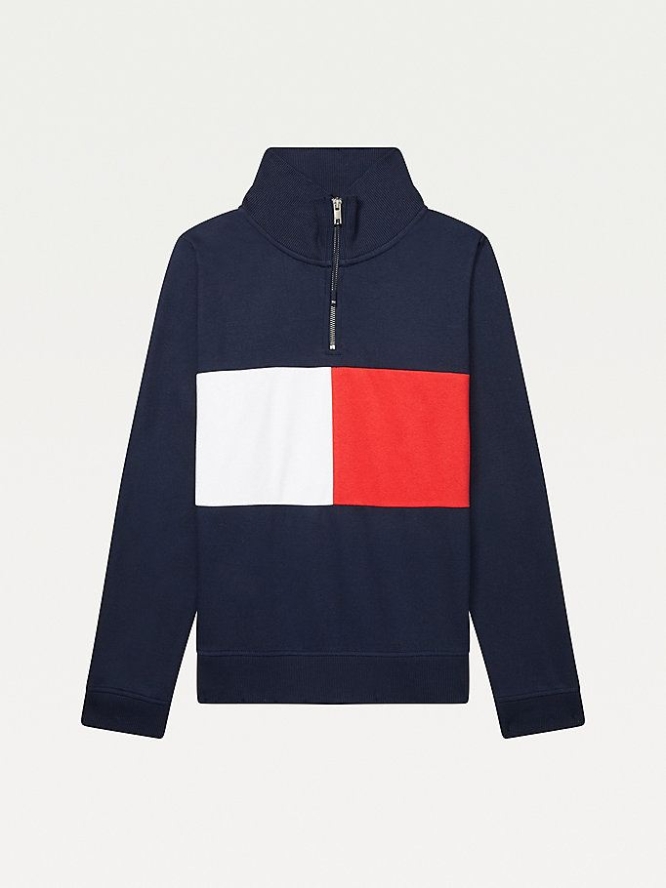 Tommy Hilfiger Adaptive Zipped Neck Flag Sweatshirts Damen Navy Mehrfarbig | AT160DIVH