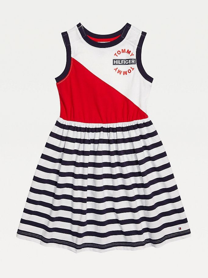 Tommy Hilfiger Adaptive Ärmellose Stripe Kleider Kinder Weiß | AT490STKH