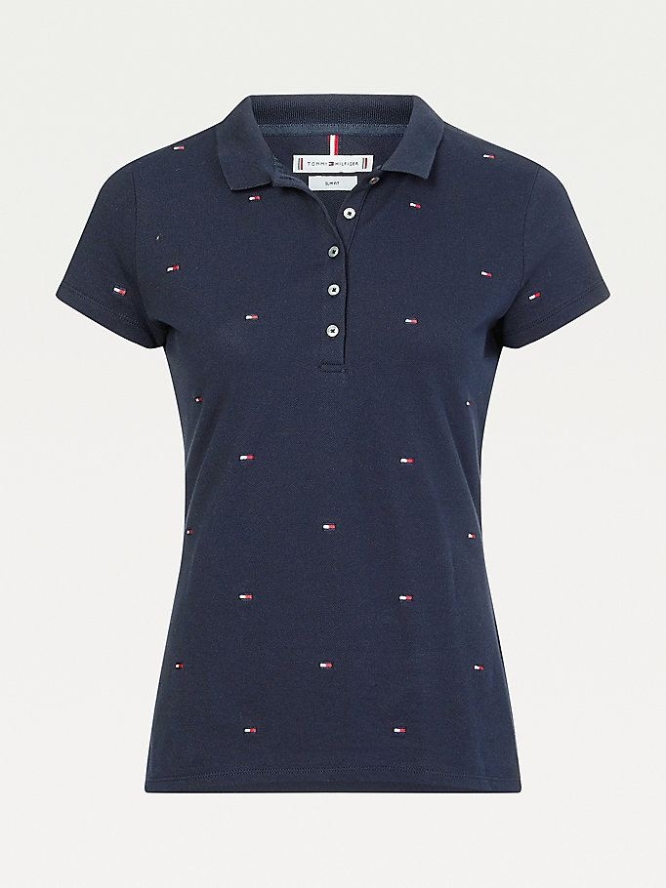 Tommy Hilfiger All-Over Flag Slim Fit Polo Shirts Damen Dunkelblau | AT826KZCH