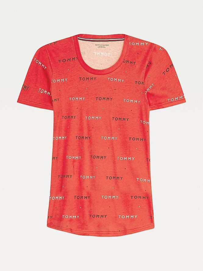 Tommy Hilfiger All-Over Logo Embroidery Nachtwäsche Damen Rot | AT569ZJHC