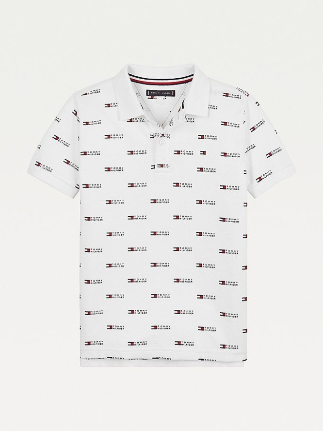 Tommy Hilfiger All-Over Logo Print Polo Shirts Kinder Weiß | AT901SXOE