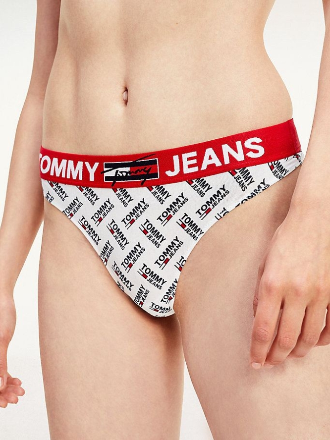 Tommy Hilfiger All-Over Logo Print Tanga Unterwäsche Damen Weiß | AT284EJPL