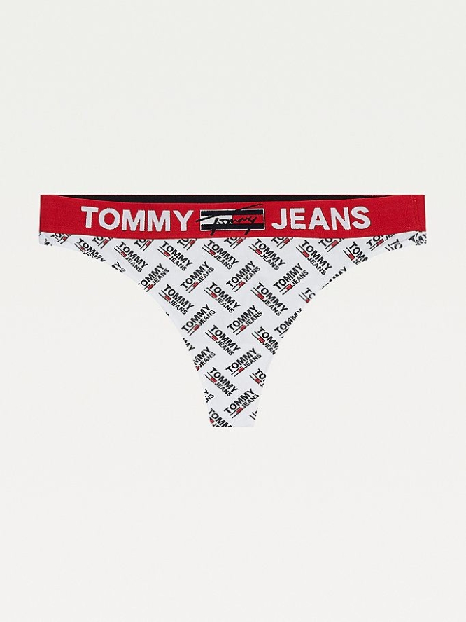 Tommy Hilfiger All-Over Logo Print Tanga Unterwäsche Damen Weiß | AT284EJPL