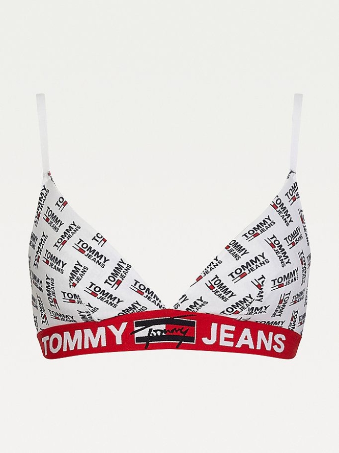 Tommy Hilfiger All-Over Logo Print Triangle Bra Unterwäsche Damen Weiß | AT925HZIC