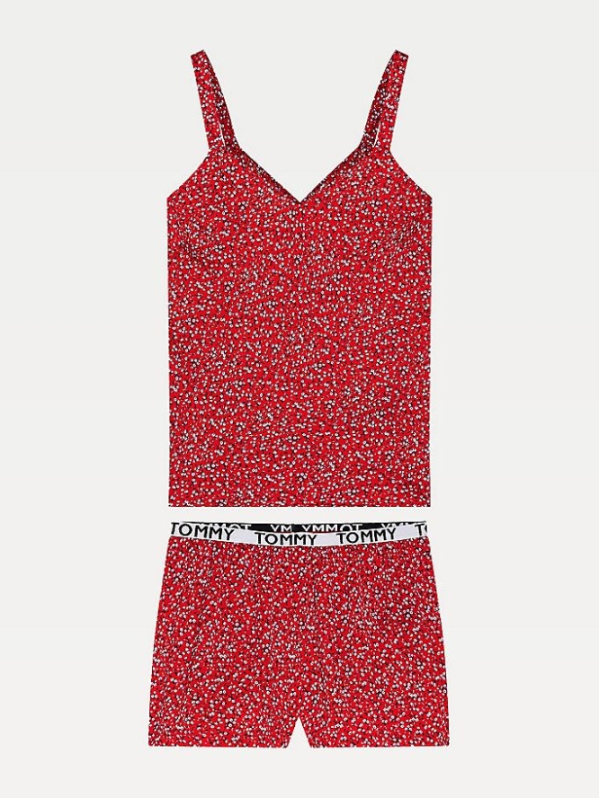 Tommy Hilfiger All Over Print Cami And Set Nachtwäsche Damen Rot | AT945BXUK