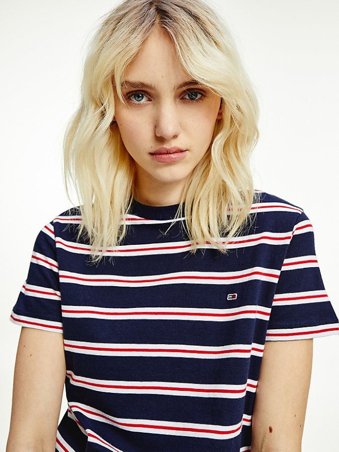 Tommy Hilfiger All-Over Stripe Organic Baumwoll T-shirts Damen Hellnavy | AT094MGHP