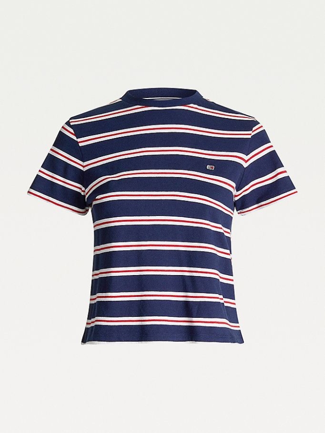 Tommy Hilfiger All-Over Stripe Organic Baumwoll T-shirts Damen Hellnavy | AT094MGHP