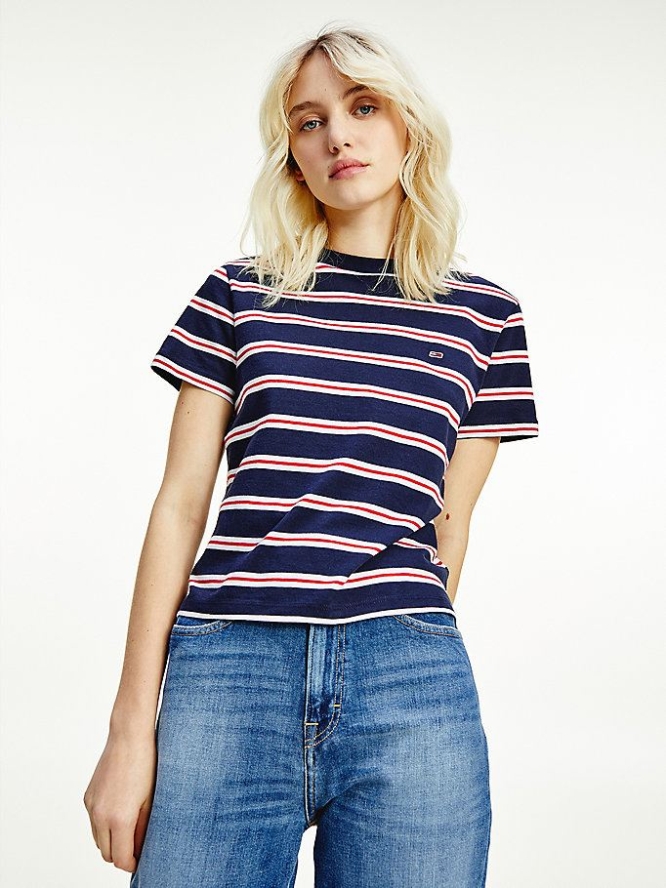 Tommy Hilfiger All-Over Stripe Organic Baumwoll T-shirts Damen Hellnavy | AT094MGHP