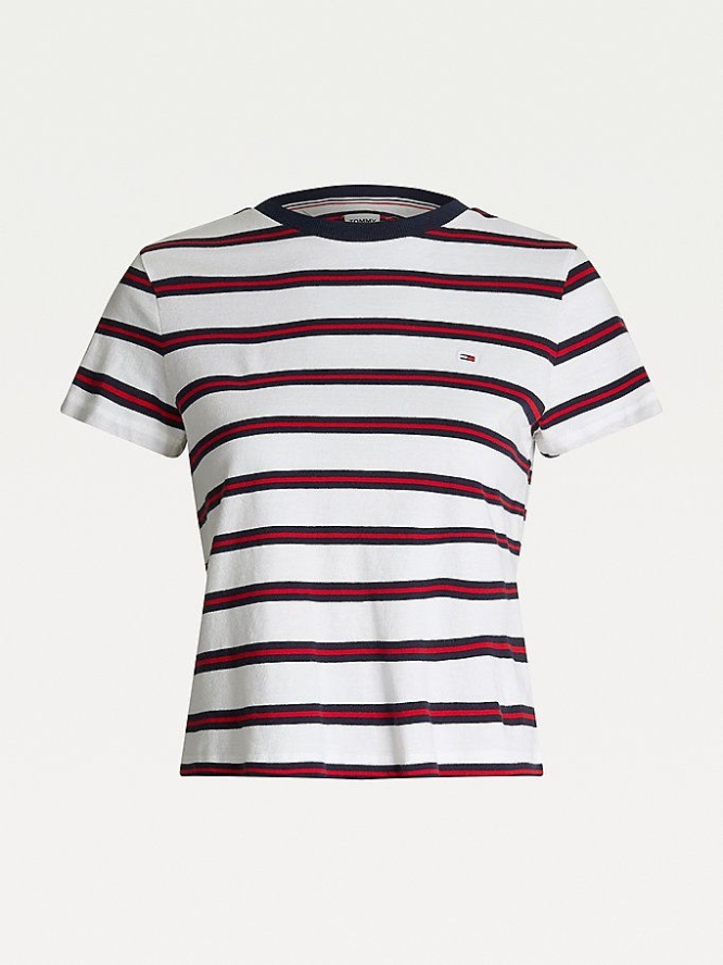 Tommy Hilfiger All-Over Stripe Organic Baumwoll T-shirts Damen Weiß | AT168KEGD