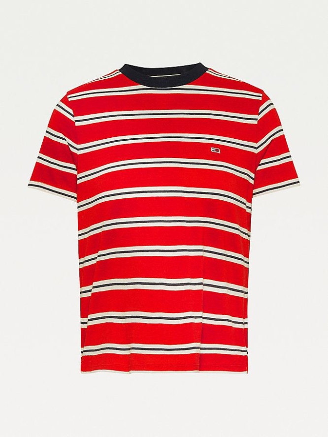 Tommy Hilfiger All-Over Stripe Organic Baumwoll T-shirts Damen Tiefesrot | AT580UTOB