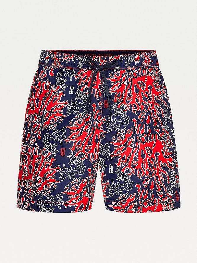 Tommy Hilfiger Aquatic Print Mid Length Swim Bademode Herren Koralle Rot | AT105OEWA