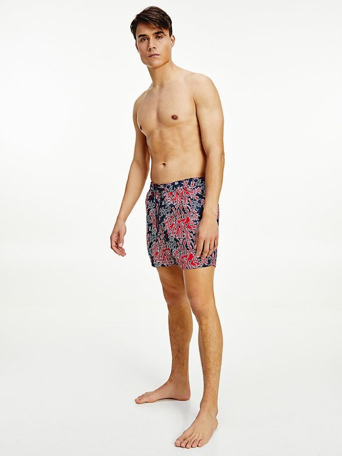 Tommy Hilfiger Aquatic Print Mid Length Swim Bademode Herren Koralle Rot | AT105OEWA