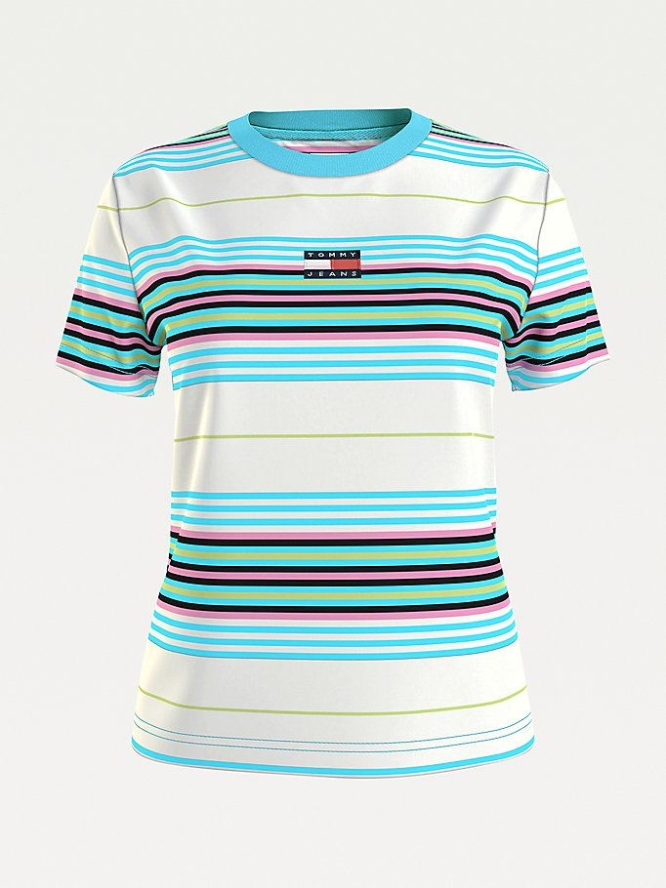 Tommy Hilfiger Badge All-Over Stripe T-shirts Damen Grau Blau | AT361RJUG