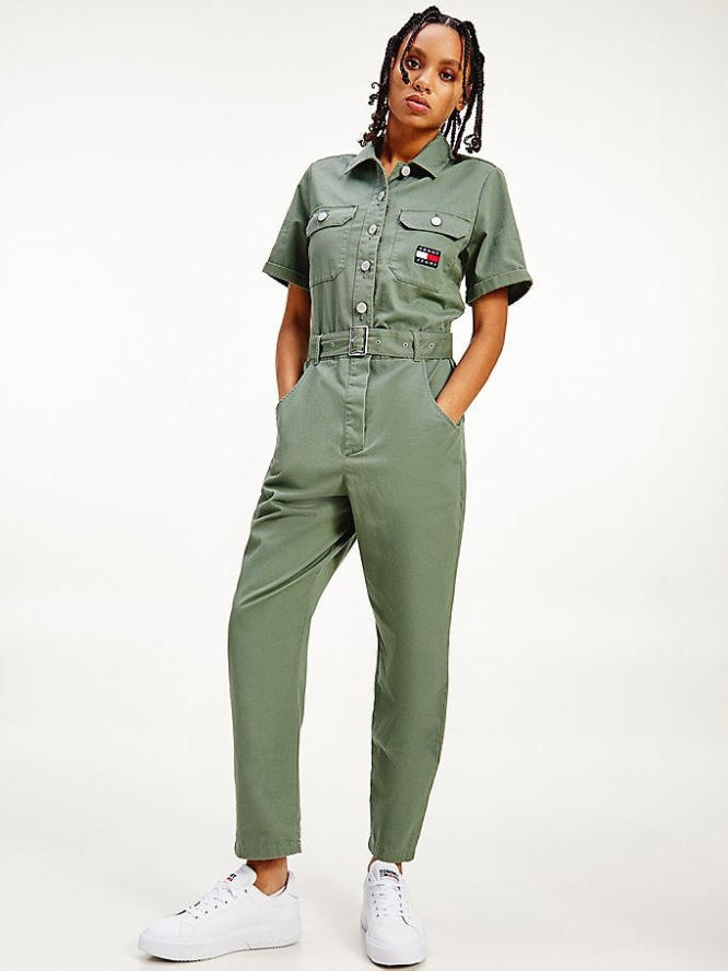 Tommy Hilfiger Badge Belted Boiler Overall Damen Olivgrün | AT958XGJP