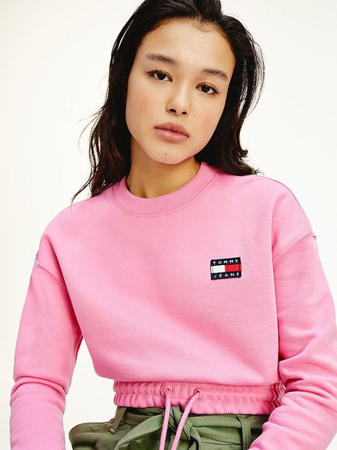 Tommy Hilfiger Badge Cropped Organic Baumwoll Sweatshirts Damen Rosa | AT091KBTV