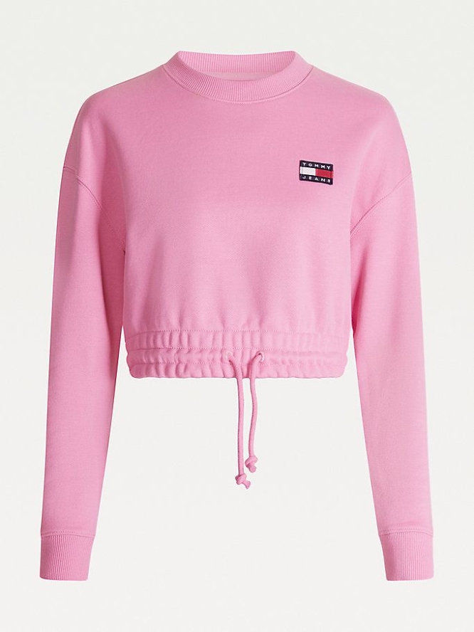 Tommy Hilfiger Badge Cropped Organic Baumwoll Sweatshirts Damen Rosa | AT091KBTV